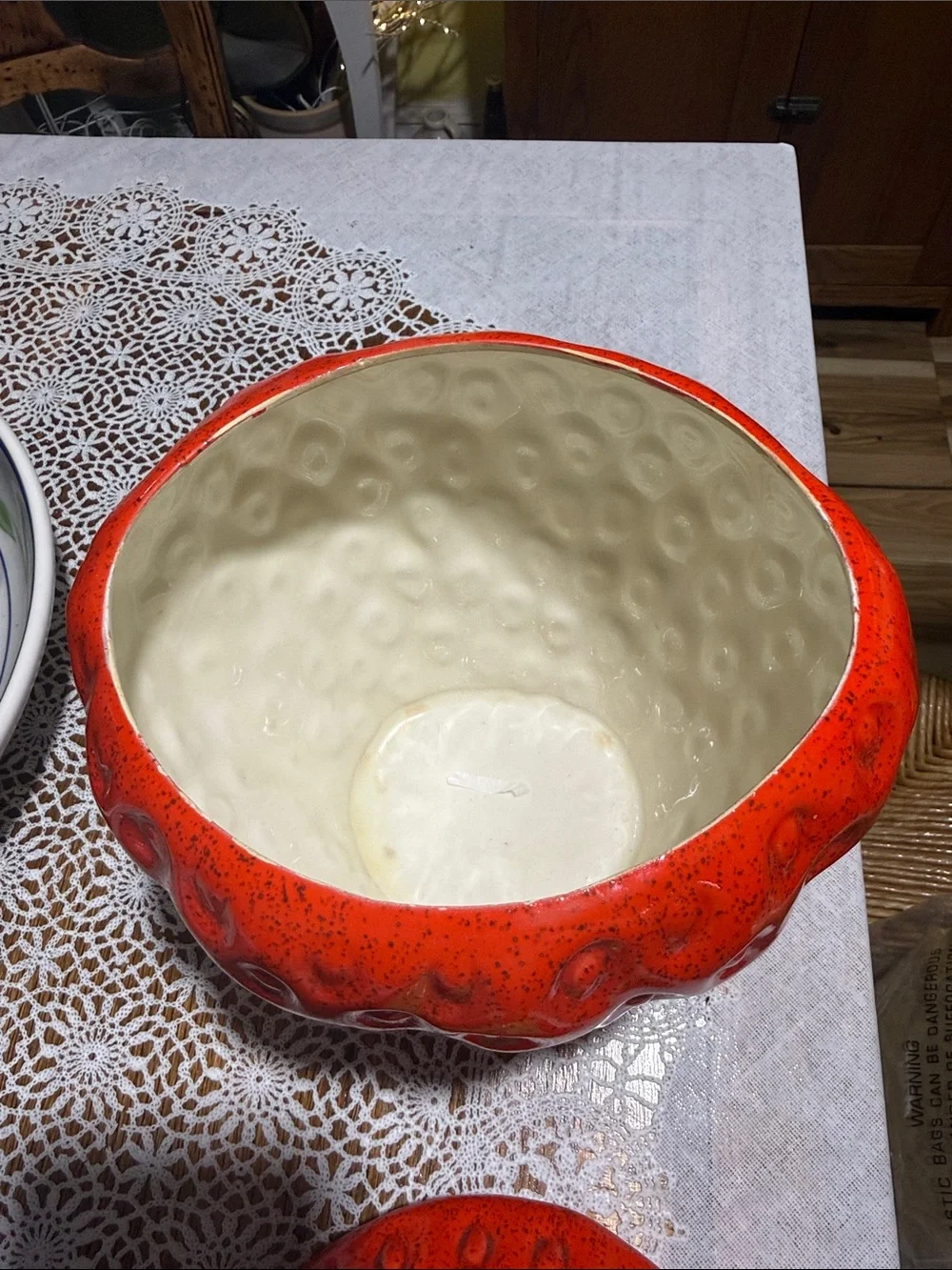 Vintage large strawberry ceramic cookie jar signed 1979